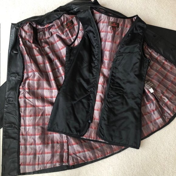 Black DANIER Leather Mid-Length Button-Front Coat / Jacket with Liner Vest XS - Picture 11 of 16